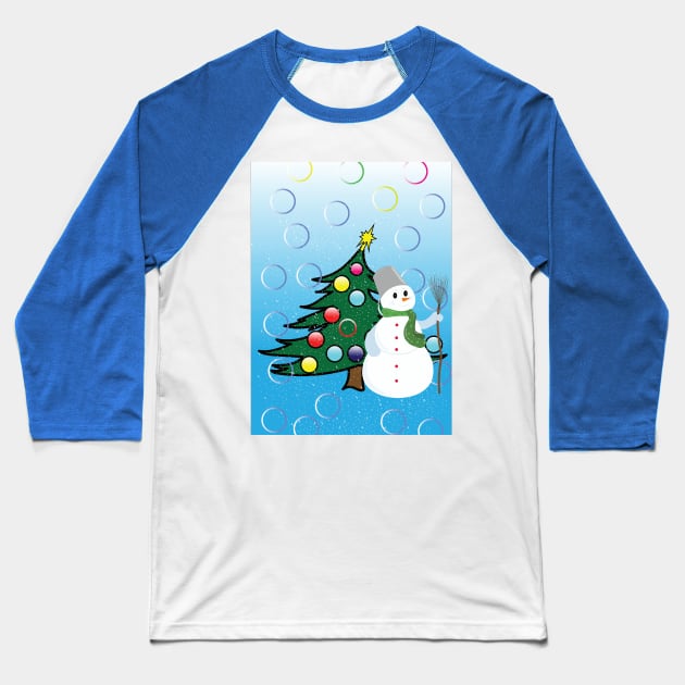 christmas tree and snowman, Baseball T-Shirt by illustrations-boom